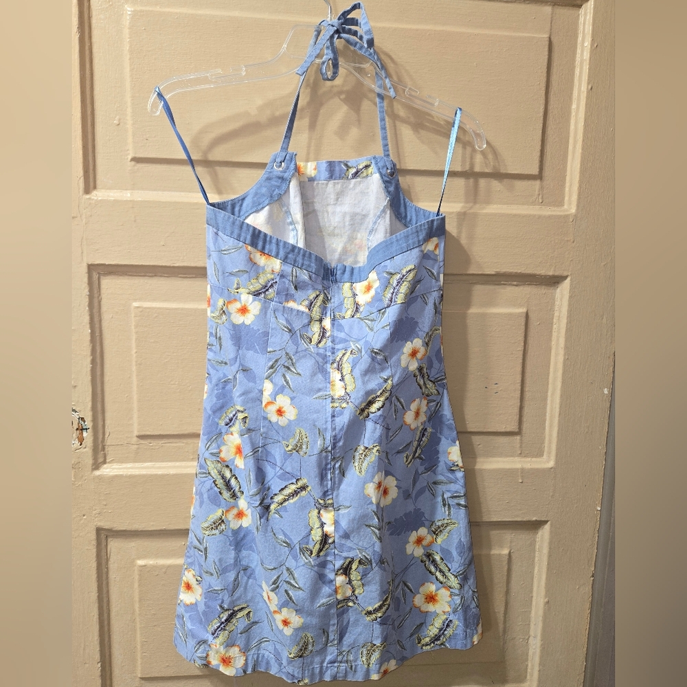 American Eagle Hawiian Floral 100% Cotton Tie Neck Halter Dress EUC Size: 4 - Picture 2 of 4
